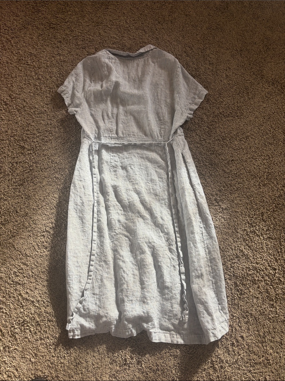 Quince Pale Blue Linen Button-Front Dress with Tie - Picture 3 of 5